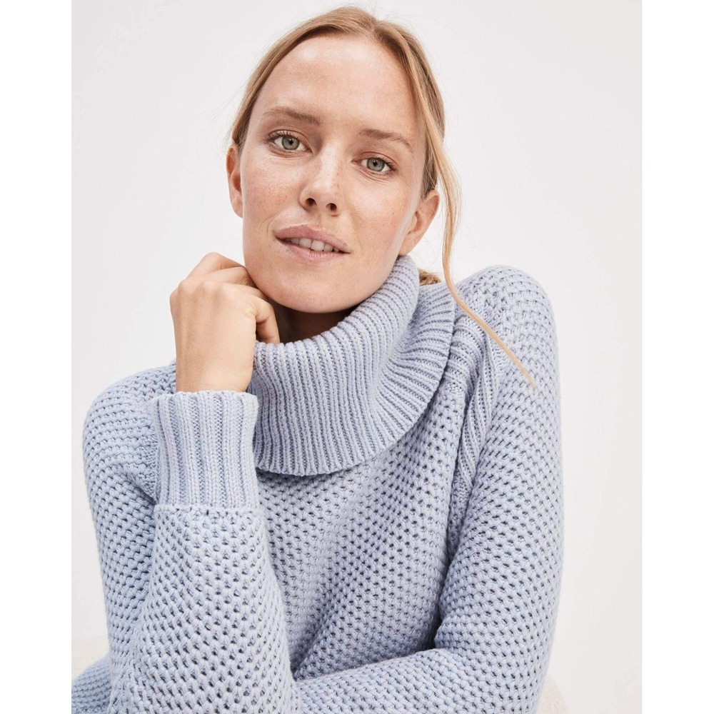 Haven Well Within Sweater Womens Medium Blue Cowl Neck Waffle Knit Pullover